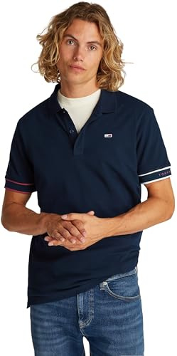 Tommy Jeans Herren TJM Slim Flag Cuff EXT Dm0dm21306 S/S Poloshirt, Blue (Dark Night Navy), M EU