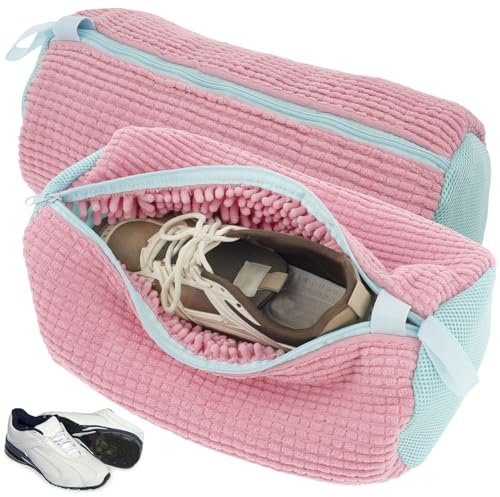 2 Stück Schuhwaschbeutel für die Waschmaschine, 39 x 19 cm, wiederverwendbar, mit Reißverschluss, Wäschebeutel (Rosa)