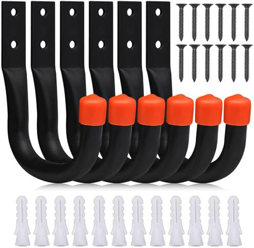 MEIYAXINWIN 6 Pcs Heavy Duty Hooks, J Hooks for Hanging Heavy Duty,Bike Hooks for Wall, Garage Wall Hooks Tool Storage Hooks for Garden Bags Ladder Sports Equipment