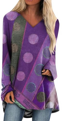 SCBFDI Magliette Maniche Lunghe Donna Maglie Donna Particolari Tshirt Bianca Donna Maglione Lungo Donna Invernale Nara Camicie Donna 2024 Maglietta A Righe Maniche Lunghe Donna Viola L