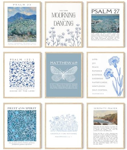 FYARTKJ Wandkunstdrucke mit Bibelvers, christliche blaue Schrift, Poster, Vintage, religiöse Galerie, Wanddekoration, Bilder für Wohnzimmer, Schlafzimmer, Dekoration, 20,3 x 25,4 cm, ungerahmt