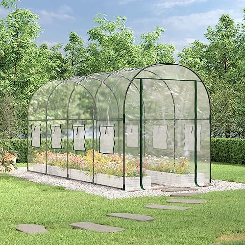 Homgoday Transparentes Gewächshaus Gartenhaus für Überwinterung Pflanzen 160 x 400 x 190 cm PVC pulverbeschichteter Stahl, Möbel für den Innen- und Außenbereich