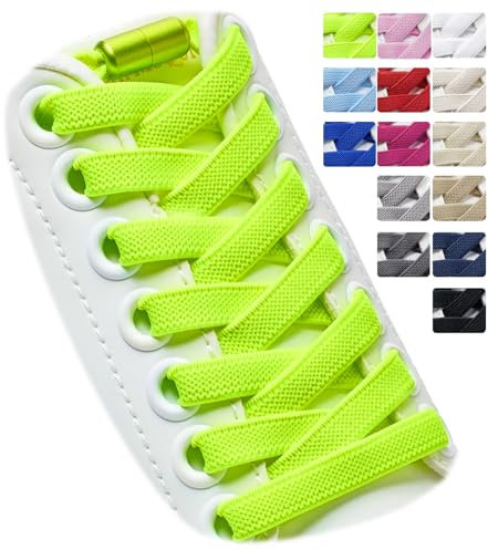 Puzeam 2 Pares de Cordones Elásticos - Cordones Elásticos sin Nudo con Hebilla Metal, Planos, Cordones de Zapatos para Niños, Adultos Verde neón 120