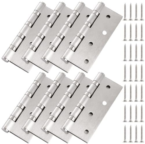 MEIDIV 8 Pack Heavy Duty Door Hinges 4 Inch, 100mm Internal Door Hinge, Stainless Steel Ball Bearing Hinge, Silver Butt Hinges for Wooden Doors