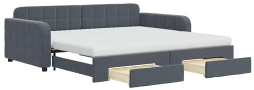 vidaXL Tagesbett, Ausziehbar Schlafsofa mit Schubladen Matratzen, Bettsofa Gästebett für Schlafzimmer Wohnzimmer, Sofa Bett Ausziehbett, Dunkelgrau 100x200 cm Samt