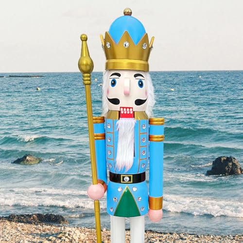 CDL Large Christmas Nutcracker 6 feet high Pastel Blue and White King Wooden Nutcracker Figurine Front Door Decor K17