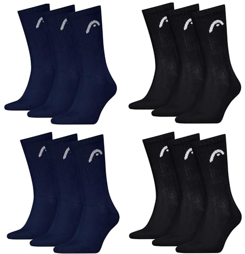 HEAD Herren Damen Sportsocken Crew Style im 12er Pack (39-42, Schwarz/Navy)