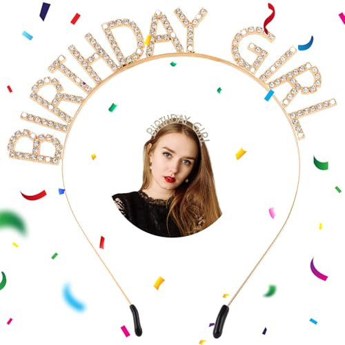 FUKPO Serre Tête Birthday Girl Crown Doré, Serre Tete Bijoux de Tete Femme Accessoires Cheveux Tiara Diadème Couronne, Diademe Bandeaux Headbands Anniversaire Fille Enfant