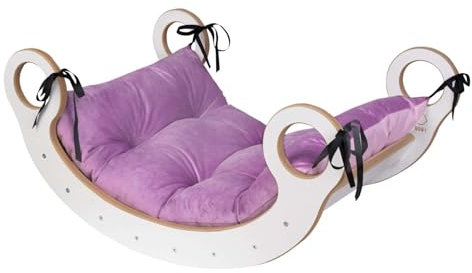 GUGI - Kletterbogen aus Holz mit Rosa Kissen Für Kinder Ab 1 Jahre Größe XL 98x48x45 cm - Weiß Kletterkuppel Holzwippe, Indoor & Outdoor Spielplatz