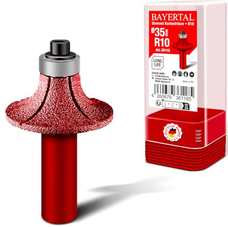 BAYERTAL® Diamant Abrundfräser 35mm x R10 - zum Abrunden von harte Fliesen, Feinsteinzeug, Granit, Marmor etc - Radiusfräser - Premium Qualität Kantenfräser für Bohrmaschinen - Profilfräser R10