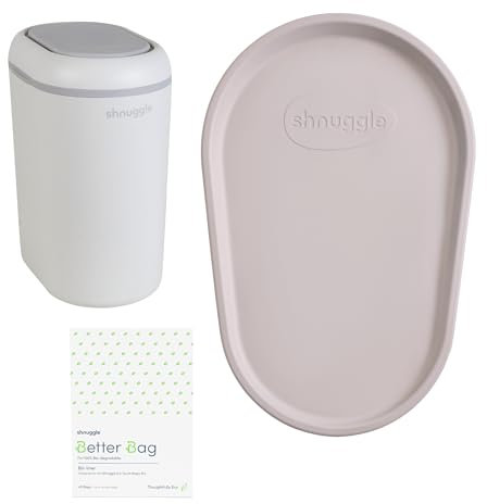 Shnuggle Changing Essentials Bundle - Squishy Changing Mat, Eco-Touch Nappy Bin + Better Bag Nappy Liners - Wipeable, Odor-Locking + Eco-Friendly (Taupe)