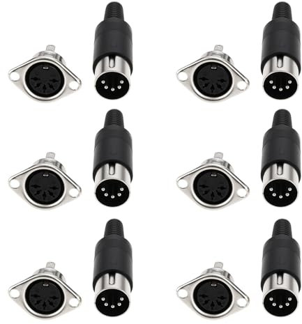 eMagTech Lot de 6 adaptateurs DIN mâles à 5 broches femelles pour équipement numérique, signaux vidéo, châssis