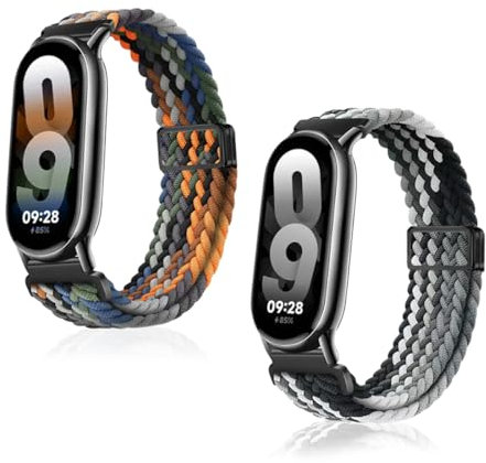GGUFAY 2 Pcs Geflochtenes Armband Kompatibel Mit Mi Band 9/Mi Band 8, verstellbare Dehnbare Nylon Armbänder Sport Ersatzarmband, für Xiaomi Smart Band 9/Xiaomi Smart Band 8