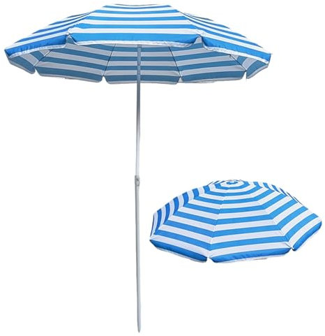 NOIRDA Parasol De Plage Rond pour Terrasse Extérieure, Parasol De Jardin De 180 Cm, Imperméable Et Portable, Parasol Bleu Rayé