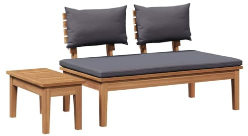 vidaXL Gartenbank 2 pcs Grau und Braun Massivholz Teak, Garten-Essbereich, Rechteckig, Modernes Gartenset, Stylische Terrassensitzgelegenheit, Langlebiges Teak-Patio-Setup