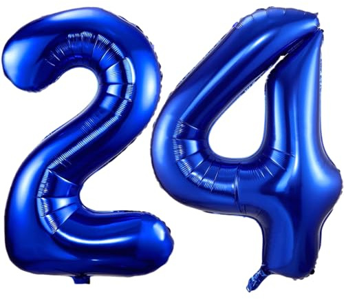 Ballon mit Zahl 24, marineblaue Zahlenballons 24, 101,6 cm große, selbstaufblasende Folienballons, Zahl 24, marineblauer Ballon zum 24. Geburtstag, Geburtstag, Jahrestag, Party-Dekorationen