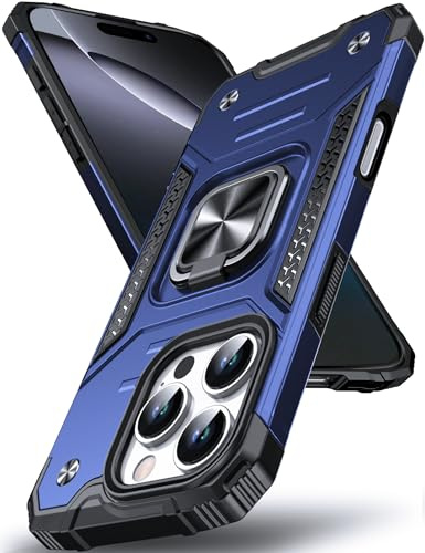 DASFOND Designed for iPhone 16 Pro Max Case, Military Grade Shockproof Protective Phone Case Cover with Enhanced Metal Ring Kickstand [Support Magnet Mount] for iPhone 16 Pro Max 6.9 inch, Blue