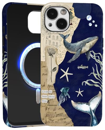 Vxinvnoi Magnetische Handyhülle für iPhone 14/iPhone 13 6,1 Hülle, Kompatibel mit MagSafe, Aesthetic Blumen Strand Herbst Collage Muster Mädchen Case, Dünn Silikon + PC Stoßfeste Schutzhülle Cover