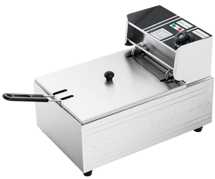 POTYYH 2500W Elektrische Fritteuse 6 Liter Friteuse 60-200℃ Edelstahl Fritöse mit Frittierkorb und Deckel Fritteusen mit automatische Thermostat, für Herstellung von Pommes frites, Brathähnchen