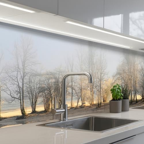 KitchenYeah© Küchenrückwand Selbstklebend Küchenspritzschutz Rückwand | 60x250 cm - Wandschutz Ohne Bohren Spritzschutz Wand Wandverkleidung Wasser - Bäume - Natur - Landschaft