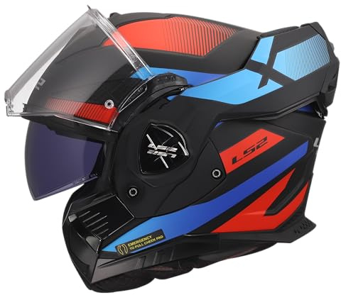 LS2 FF901 Advant X Modular Motorcycle Helmet. 180° Flip Front Dual Visor Full Face Motorbike Helmet. ECE 22.06 Certified - NOVA - Matt Black Red Blue - M