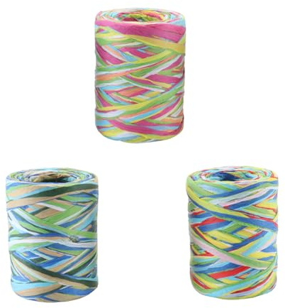 Alide Lot de 3 rubans en papier raphia colorés de 80 m, ficelle décorative multicolore en papier raphia pour emballage cadeau, loisirs créatifs