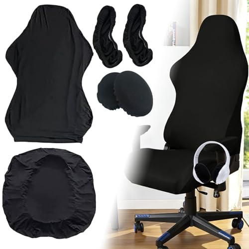 6 Uds Funda Silla Gaming Seda Leche Elástica Antideslizante Ajustable | Transpirable, lavable a máquina, protege contra arañazos y polvo, cubiertas auriculares funda para sillas gamer oficina