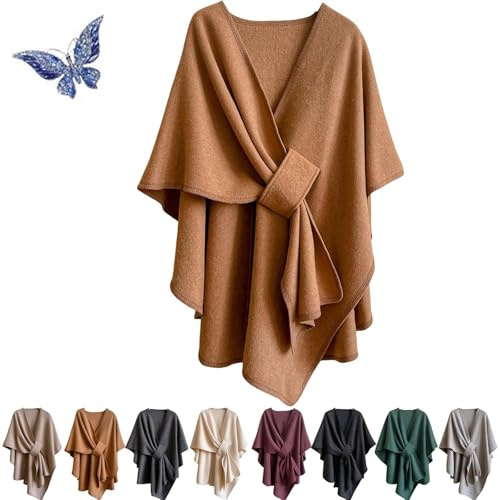 Alpenfaser Poncho, Warm Vorne öffnen Poncho Schal Schalwickel mit Lasche, Langer Poncho Schal