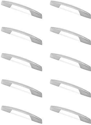 10 x Möbelgriff KOAN, Bohrlochabstand 128 mm, Zinkdruckguss Chrom Poliert | Bügelgriff für Schränke, Schubladen und Küchenmöbel, Maße (L x H x B) 192 x 31 x 10 mm.