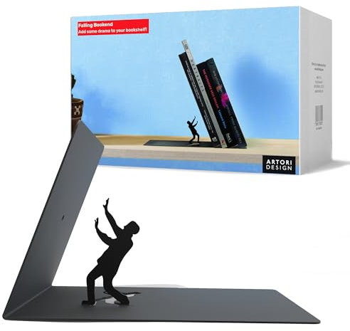 Stylische Metall Buchstütze in Schwarz - Bücherhalter für jeden Winkel, Regalbrett, Schreibtisch, Desk - Deko Buch Organizer Bücherhalter - die coolste Geschenkidee (Fallende Bücher)