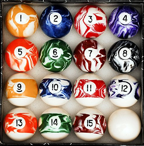 ISZY Billiards Billardkugeln – 16-teiliges Queueball-Set für Billardtisch und Display – 6,4 Zoll, 170 g reguläre Größe Billardkugeln – Marmor-Stil