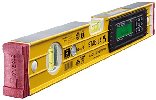 STABILA Elektronische Wasserwaage TECH 196, 40 cm, 2 Digital-Displays, Messbereich: 0° – 360° (4 x 90°), Anzeige-Modi: °,%, mm/m, in/ft, Schutzklasse IP 65, Wasserwaagen-Tasche