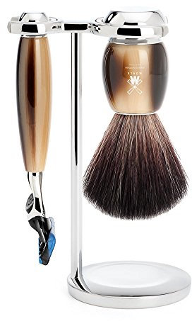 MÜHLE Rasierset - Vivo Serie - Black Fibre - kompatibel mit Gillette-Klingen - Edelharz hornbraun