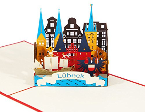Lübeck Skyline - 3D Karte/Pop-Up Karte/Grußkarte zum Aufklappen