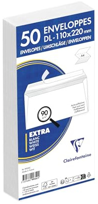 Clairefontaine 9935C 50 Umschläge DL 90g selbstklebend vertraulich Weiß