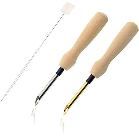 2 Pcs Embroidery Needle Pen and Threaders Wooden Handle Embroidery Pen Set Sewing Embroidery Punch Needle Weaving Tools for DIY Craft Stitching Applique Embellishment