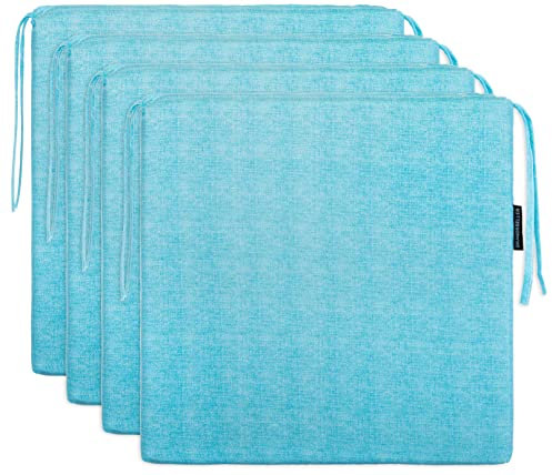 Brandsseller 4er Set Sitzkissen 40x40 cm in changierender Optik – Bequeme Stuhlauflagen mit Bindebändern & abnehmbarem Bezug – Dekorative Sitzpolster für drinnen und draußen - Türkis