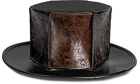 S-TROUBLE Retro Pest Arzt Hut PU Leder Schwarz Flat Top Hexe Zauberhut Halloween Prop