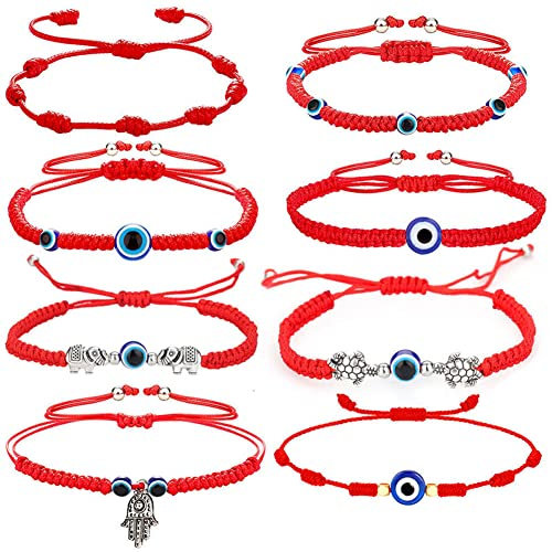 WDDC Auge Armband Rot, Böser Blick Armband, 8 Stück Geflochtenes Armband Rot, Verstellbare Größe, Handgefertigt, Halten Böse Geister Fern, für Baby, Frau, Party, Schutz und Glücksgeschenke