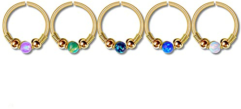 Dsnyu 5 Stücke Nostril Piercing Ring Damen Herren, Piercing Nasenflügel Hoop, Edelstahl Modisch Piercing Ohren Nasenloch Ring Rund Form mit Opal