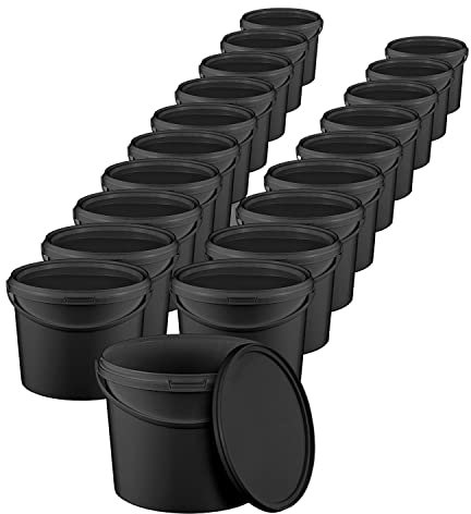 BenBow Cubo con Tapa 1l Negro 20x 1 litros - Apto para Alimentos, Resistente, hermético, a Prueba de Fugas, sin olores - contenedor de plástico para Almacenamiento, con asa - vacío