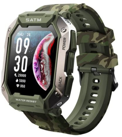 XWATCH Pro Militaire MT1- Montre connectée Homme, Militaire, Ultra résistant, Natation, SMS, Sport, Santé, Aventure, Autonomie 15 à 50 Jours… (Vert Militaire)