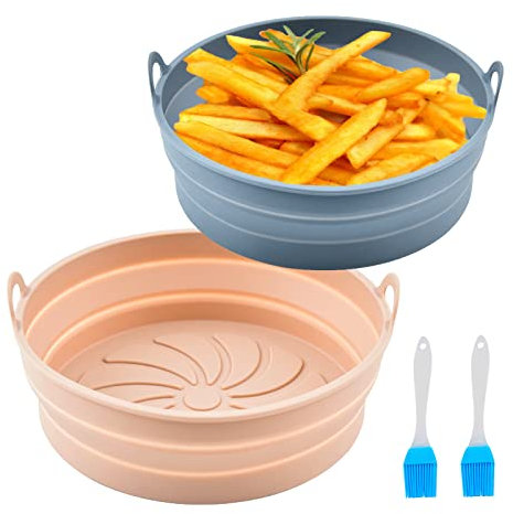 Haggt® 2PCS Silikonform für Heißluftfritteuse 20CM, Air Fryer Silikon, Silikoneinsatz für Heißluftfritteuse, Airfryer Silikonform Rund, BPA Frei, Airfryer Zubehör, Backmatte für Heißluftfritteuse