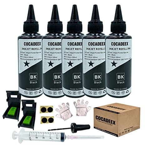 COCADEEX 5 Bottles Black Dye Ink Refill Kit Compatible with Canon Pixma Printer Ink Cartridges PG-575XL PG-545XL PG-560XL PG-540XL PG-512 PG-510 PG-830 PG-40 etc.
