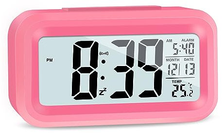 JOPHEK LCD Digitaler Wecker, Reisewecker mit Temperatur Schlummerfunktion, Lichtsteuerung Intelligenter Wecker für Schlafzimmer Home Office