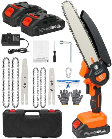 Mini Chainsaw 8-inch & 6-inch Cordless Chainsaw Brushless Motor with 2 * 21V Batteries 2 Chains Security Lock, Portable One-Handed Battery Chainsaw for Garden Tree Logging Trimming Wood Cutting
