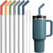 Tomorotec 6Pcs Strohhalme Edelstahl mit Silikonspitzen, Passend für Stanley 40 oz Stanley Tumbler, 30 cm strohhalme wiederverwendbar mit bunten Verlängerungen und 2 Bürsten Dark Morandi