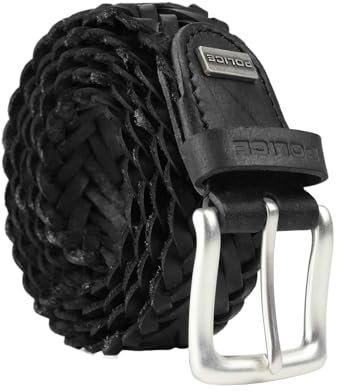 Police Herrengürtel aus echtem Leder, kürzbar, nickelfrei, Schwarz, geflochten, 74, 3,5 cm, 125 cm (TG 52-56)