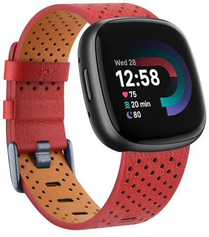 Wanme Armband für Fitbit Versa 4 Armband/Fitbit Sense 2 Armband für Damen Herren, Weich Leder Armbänder, Wasserdichtes Sport Ersatzarmband für Fitbit Versa 4 / Sense 2 Uhrenarmband, Klein Rot
