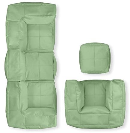 Lumaland Sitzsack-Lounge Modular Garnitur | 5-Teiliges Set | Indoor & Outdoor Sitz-Garnitur | Erweiterbar & Waschbare Sitzmöbel für Innenräume & Garten | Wasserfeste Chill-Out Lounge [Pastellgrün]